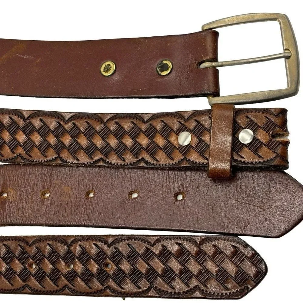 Set of 2 Genuine‎ Leather Western Belts Brown Size 48